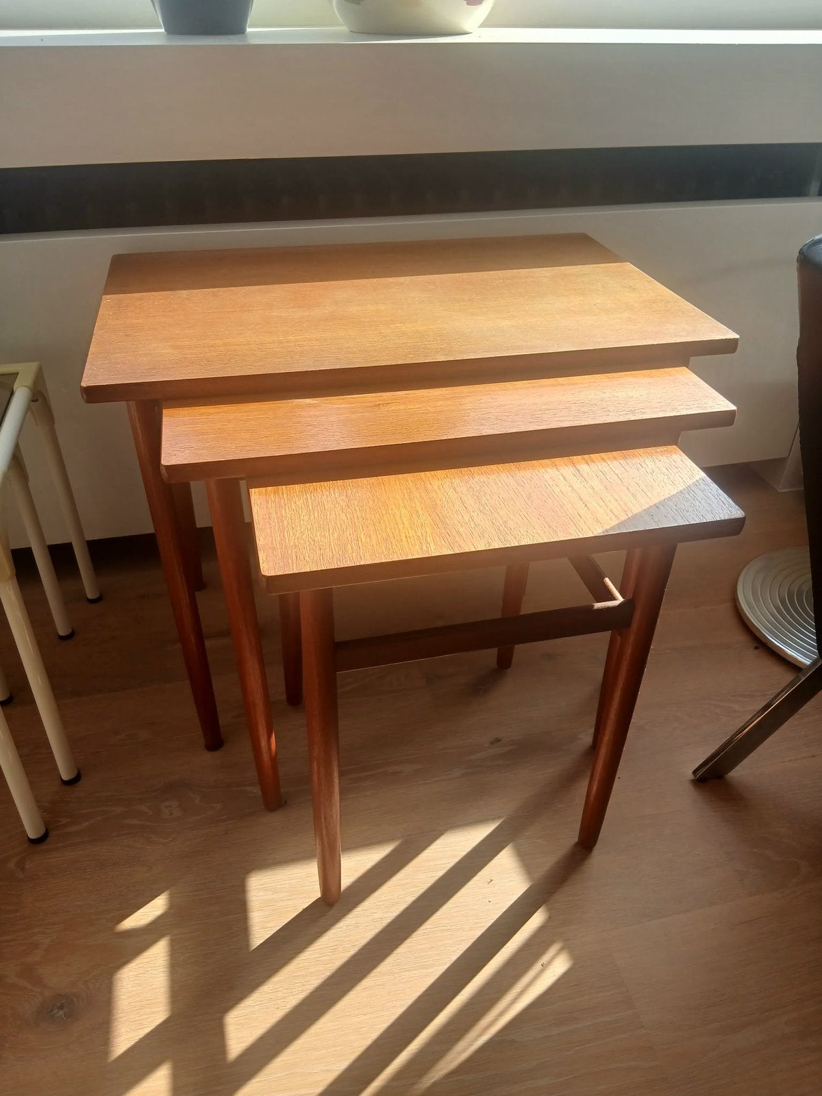 3 nesting tafeltjes. Deens teak vintage, Gebruikt, 55 tot 75 cm, Scandinavisch vintage, Rechthoekig