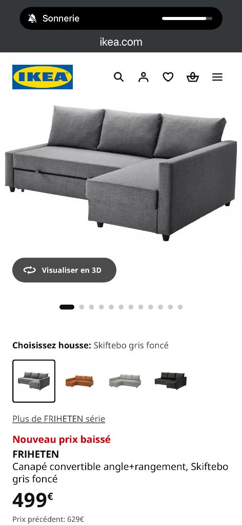 Canapé convertible angle+rangement, Skiftebo gris foncé, Maison & Meubles, Enlèvement, Utilisé, Tissus