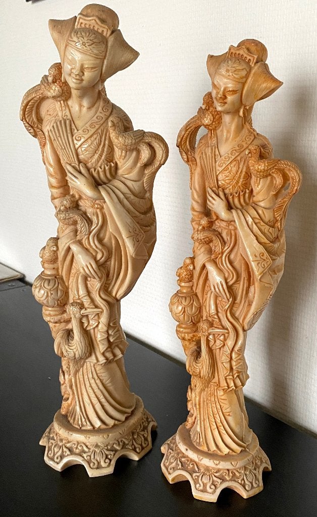 Aziatische kunst - Paar Chinese beeldjes, Antiek en Kunst, 38 cm, Beige, China, Overige materialen
