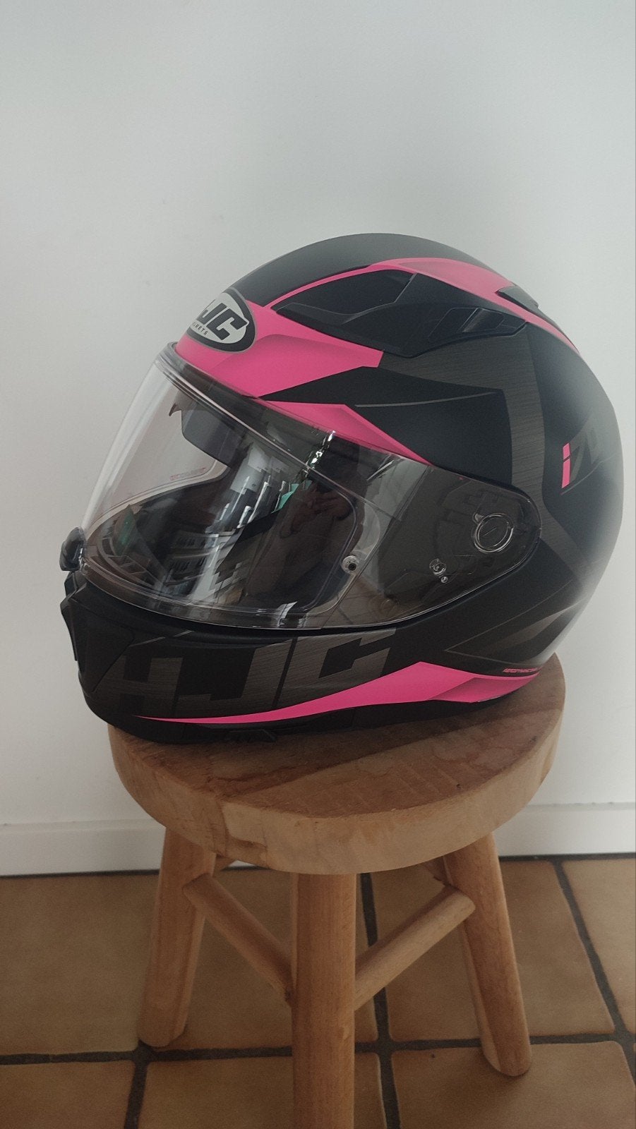 Casque Moto HJC femme rose et noir, Motoren, Ophalen, HJC, Nieuw zonder kaartje, Integraalhelm
