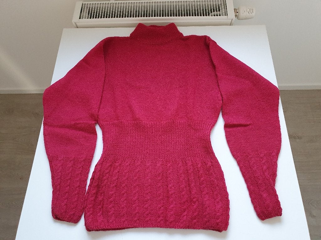 Handgebreide fuchia pull S/M, Maat 38/40 (M), Ophalen of Verzenden, Zo goed als nieuw, Handgemaakt