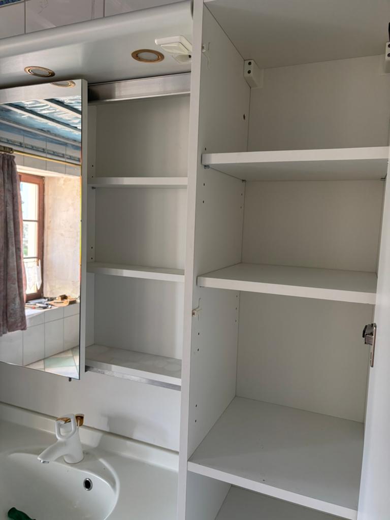 Meuble salle de bain double éviers avec armoires larérales, Enlèvement, Utilisé, Meuble lavabo