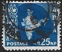 1 Postzegel India 1957 Landkaart [WM Sterren], Ophalen of Verzenden, Gestempeld, Zuid-Azië