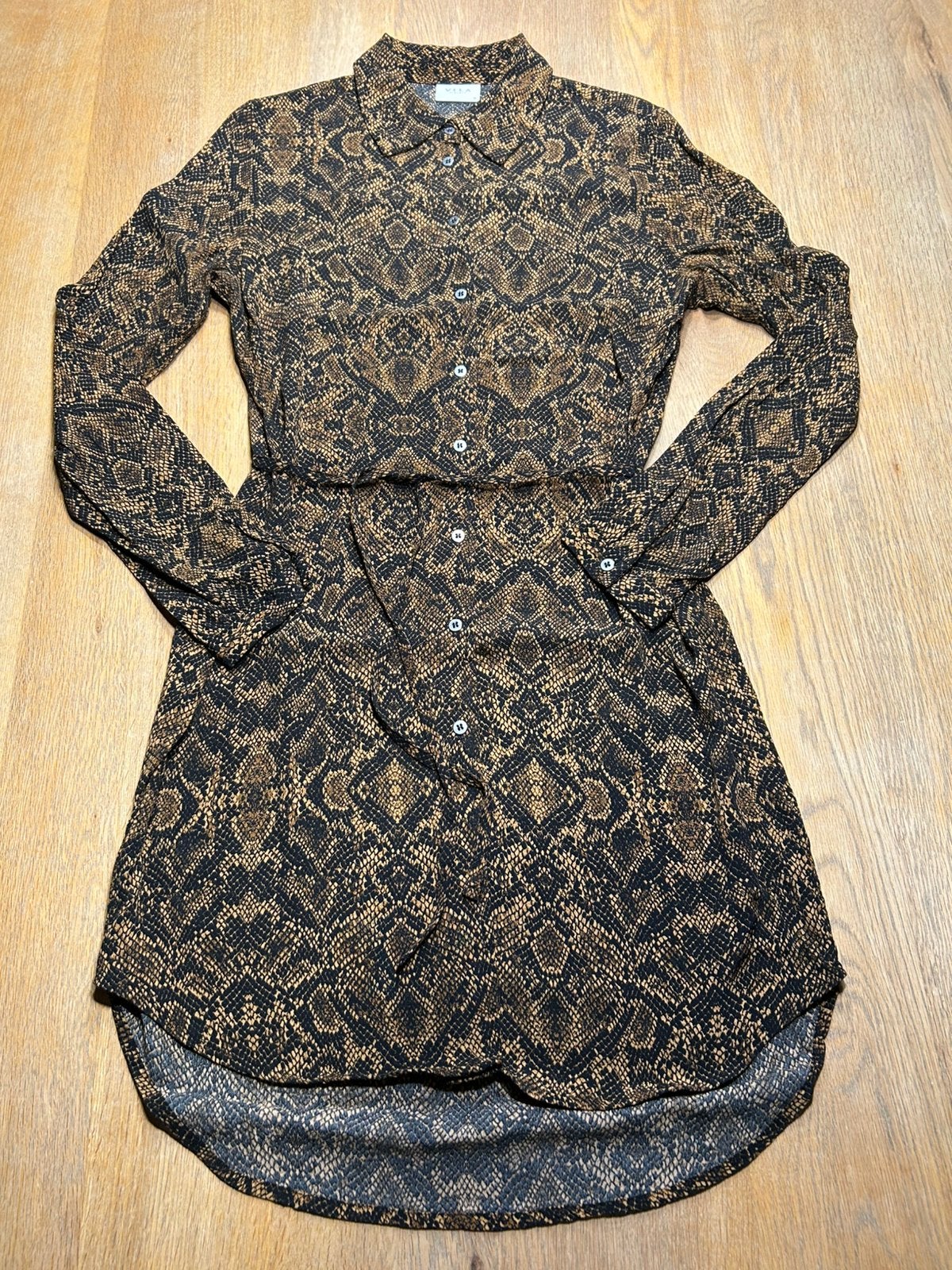 Bruine print hemdjurk lange mouwen Vila Clothes maat 36, Bruin, Ophalen of Verzenden, Zo goed als nieuw, Maat 36 (S)