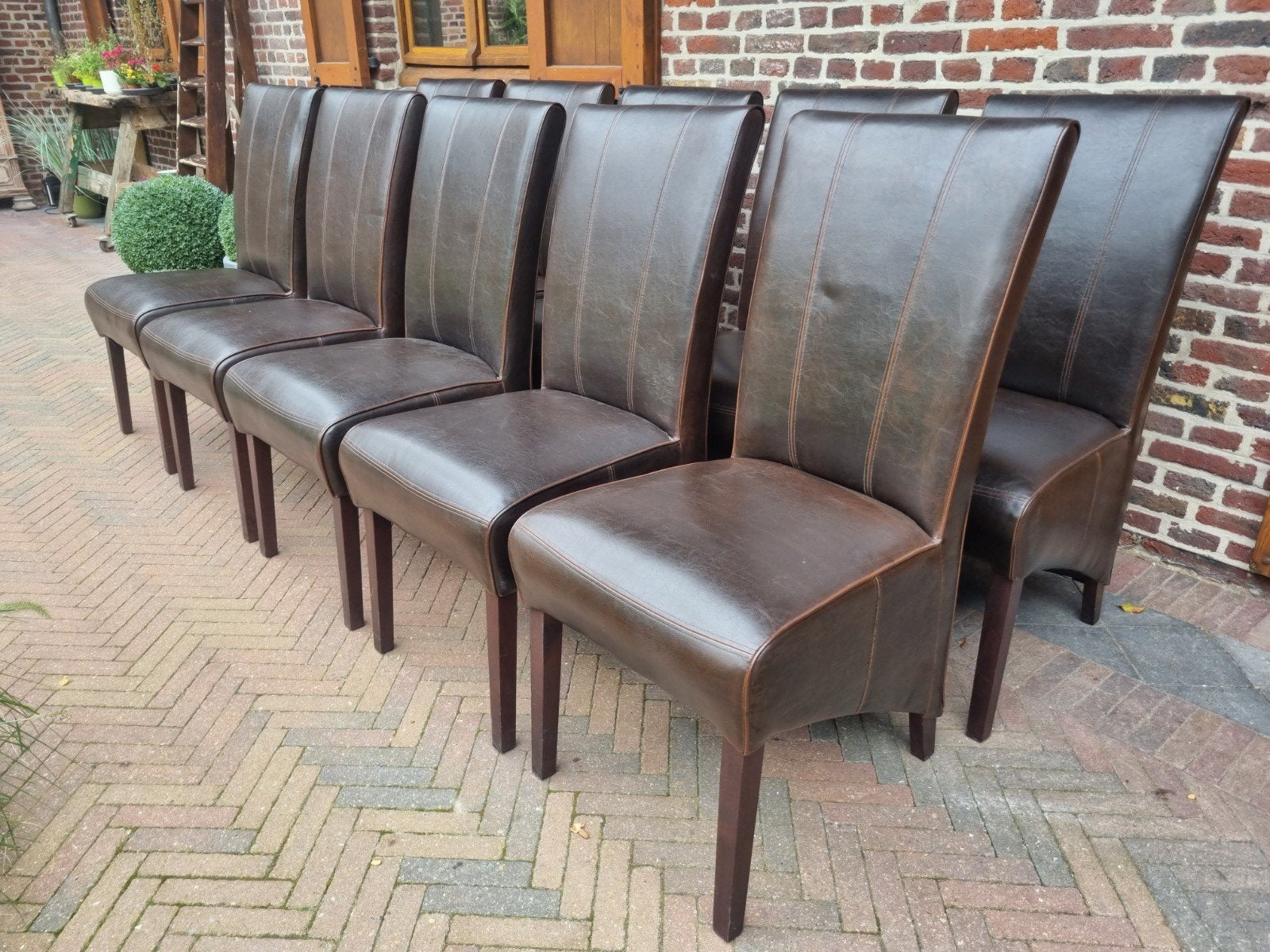 10x echte lederen stoelen ART:191/26.3, Huis en Inrichting, Ophalen, Bruin, Leer, Zo goed als nieuw