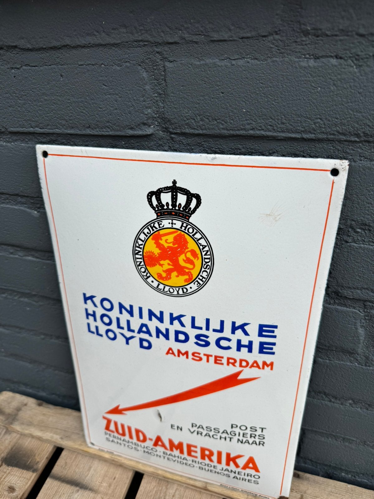 Koninklijke Hollandsche Lloyd emaille bord, Ophalen of Verzenden, Gebruikt, Reclamebord