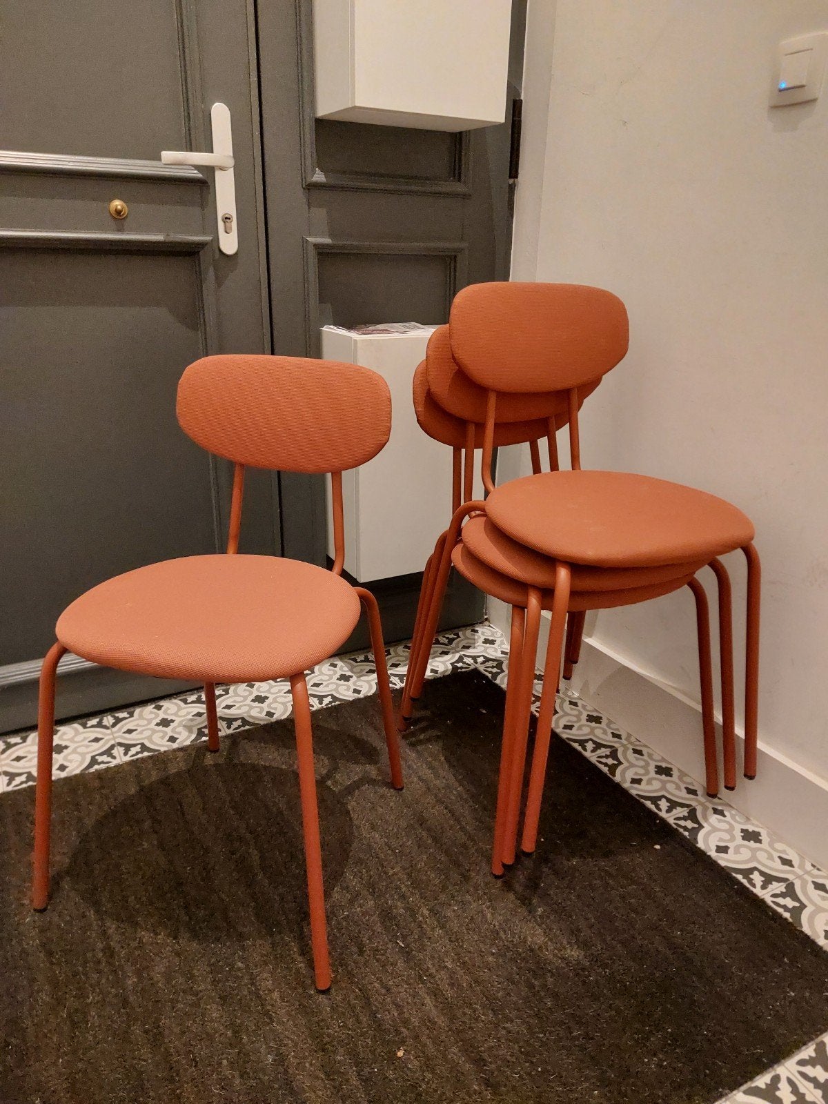 ÖSTANÖ oranjerode stoelen, Ophalen, Metaal, Vier, Rood