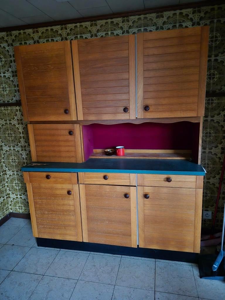 armoire de cuisine vintage des années 60, 150 à 200 cm, Utilisé, Vert, 50 à 75 cm