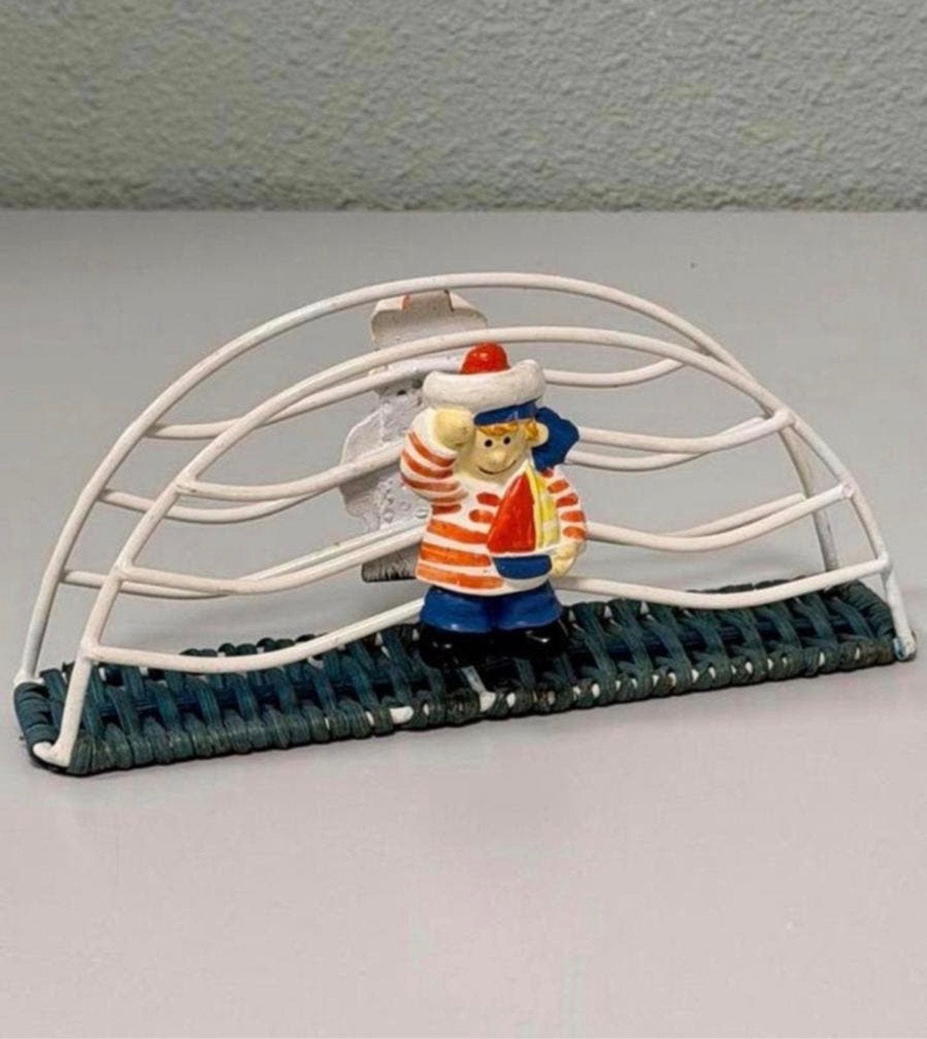 Vintage servettenhouder – maritiem – zeeman – metaal & rotan, Antiek en Kunst, Ophalen of Verzenden