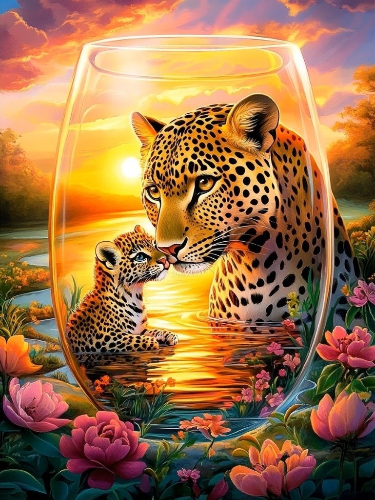 Peinture au diamant 50x40cm léopard en verre (carré) n 25, Neuf, Multicolore, Enlèvement ou Envoi, Autres matériaux