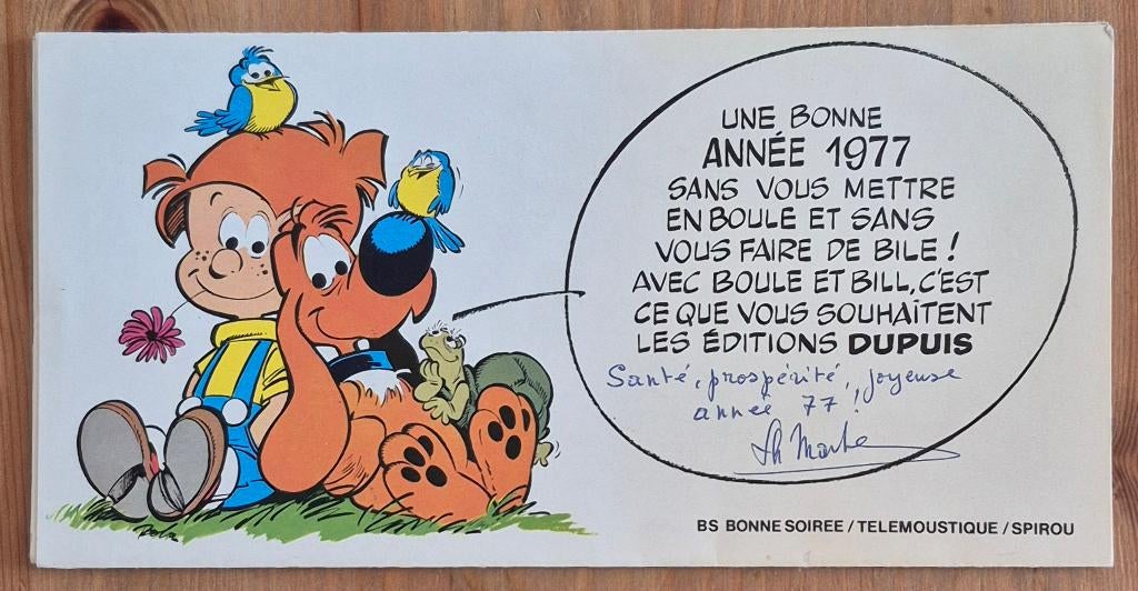 Boule et Bill carte de voeux calendrier Dupuis 1977 Roba, Enlèvement ou Envoi, Autres personnages, Utilisé, Autres types