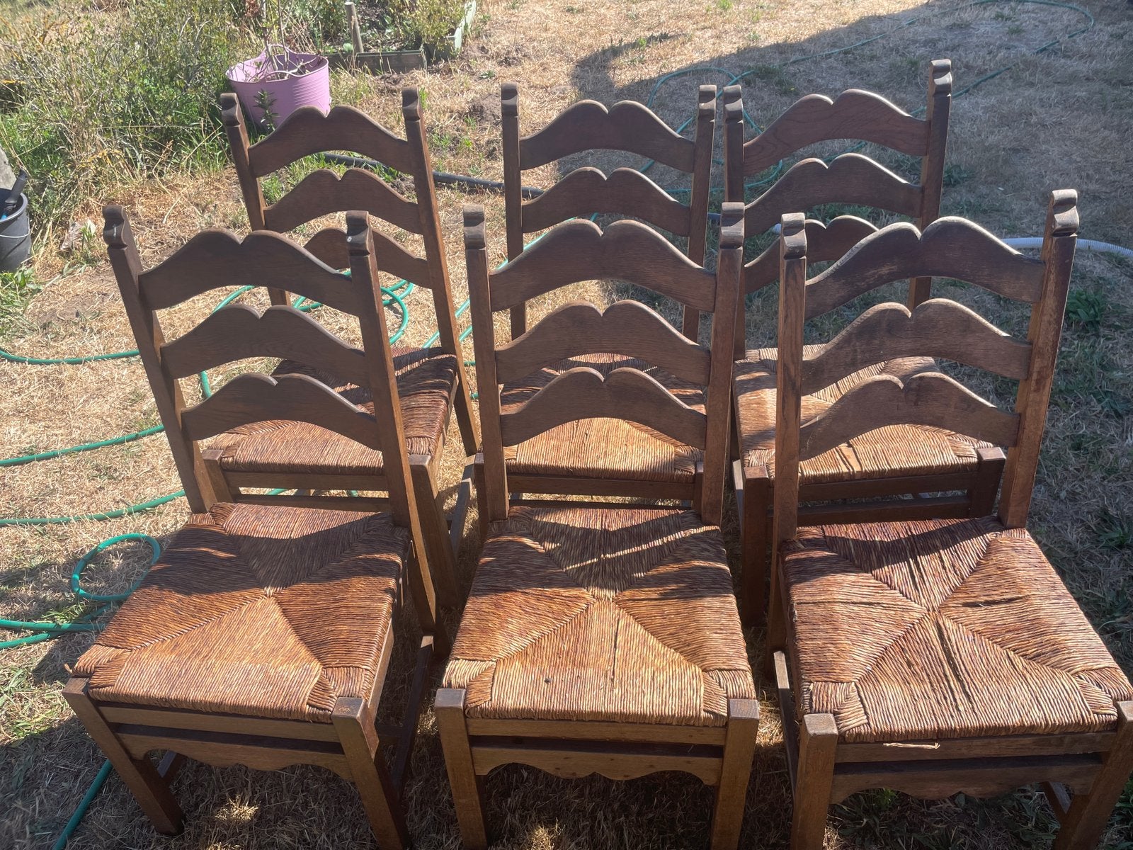 6 houten stoelen, Huis en Inrichting, Stoelen, Ophalen, Gebruikt, Bruin, Hout