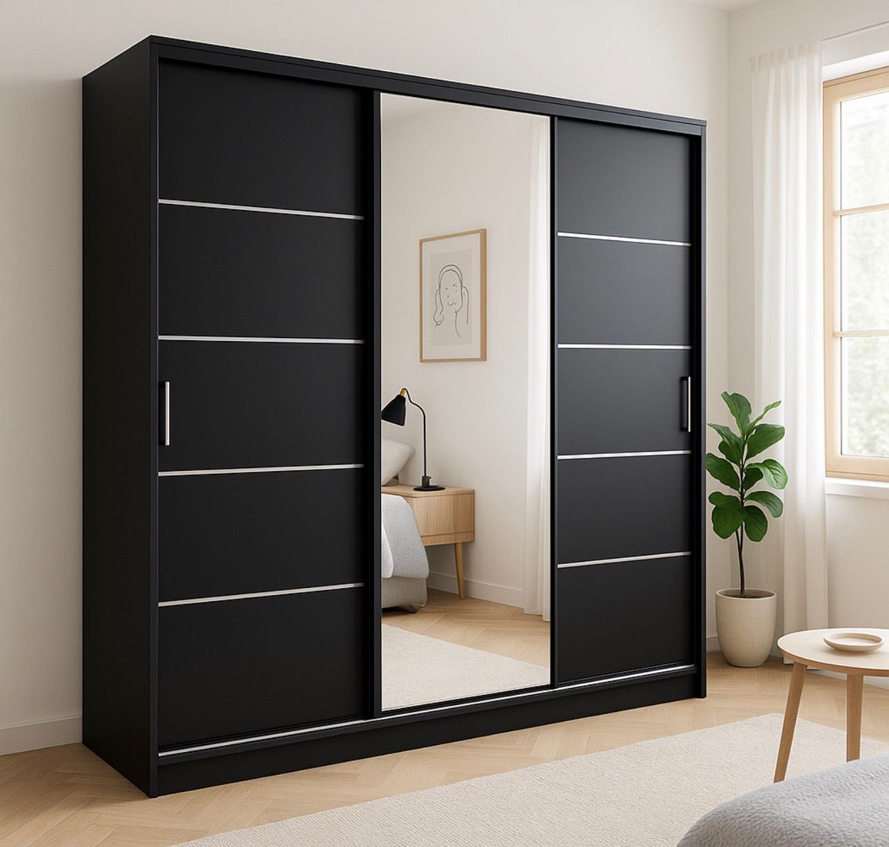 Moderne 3‑deurs schuifdeurkast met spiegel, Nieuw, 200 cm of meer, 50 tot 75 cm, Verzenden