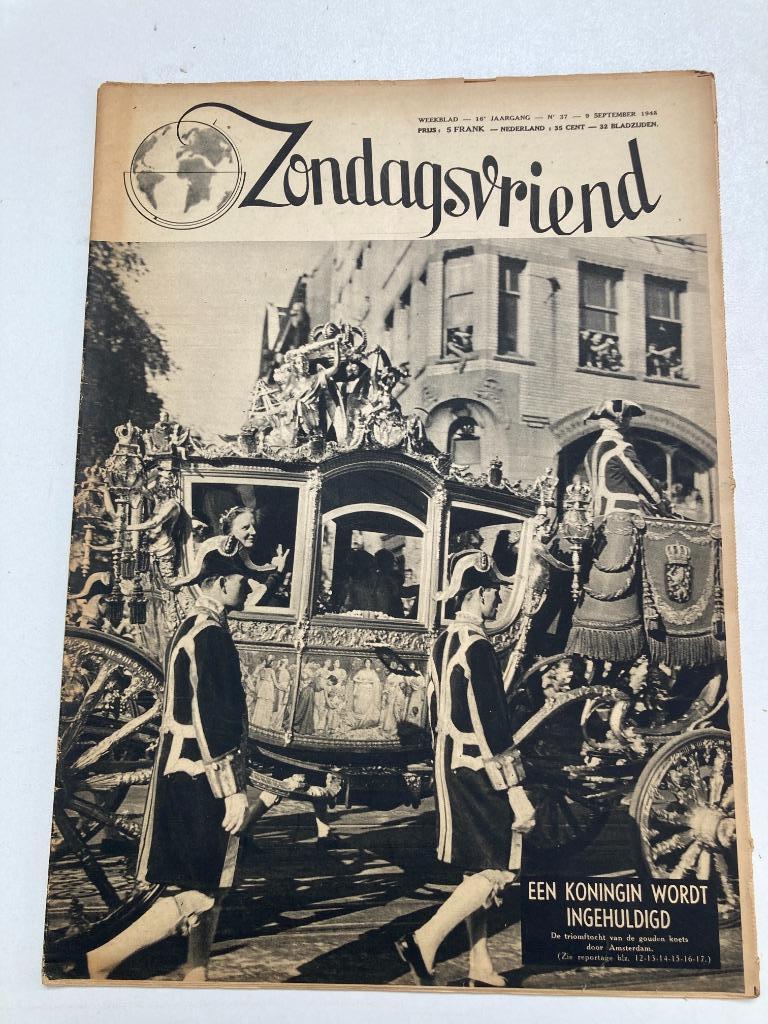 Zondagsvriend nr 37 1948: Handboog Brugge, Juliana, Bijen, Enlèvement ou Envoi, 1940 à 1960, Journal ou Magazine