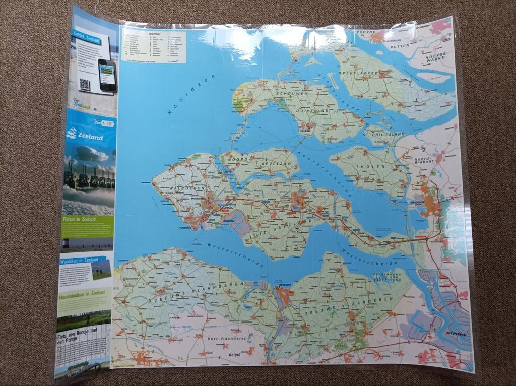 Carte topographique plastifiée de la Zélande, Neuf, Enlèvement ou Envoi, Pays-Bas, Carte géographique