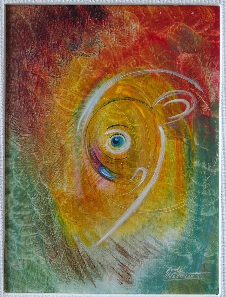 Lode Herreman, Biologische sprongen'98, paneel, 33 x 26 cm, Antiek en Kunst, Kunst | Schilderijen | Modern, Ophalen of Verzenden