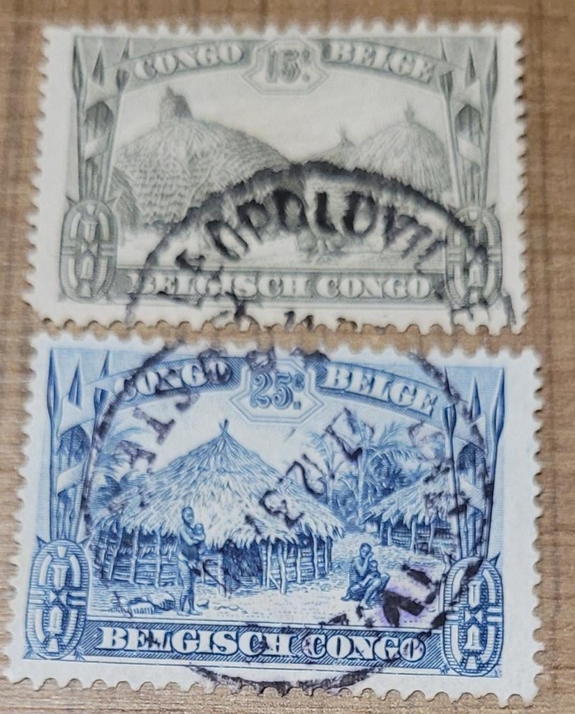 2 oude postzegels: Belgisch-Congo, Enlèvement ou Envoi, Autres pays, Affranchi