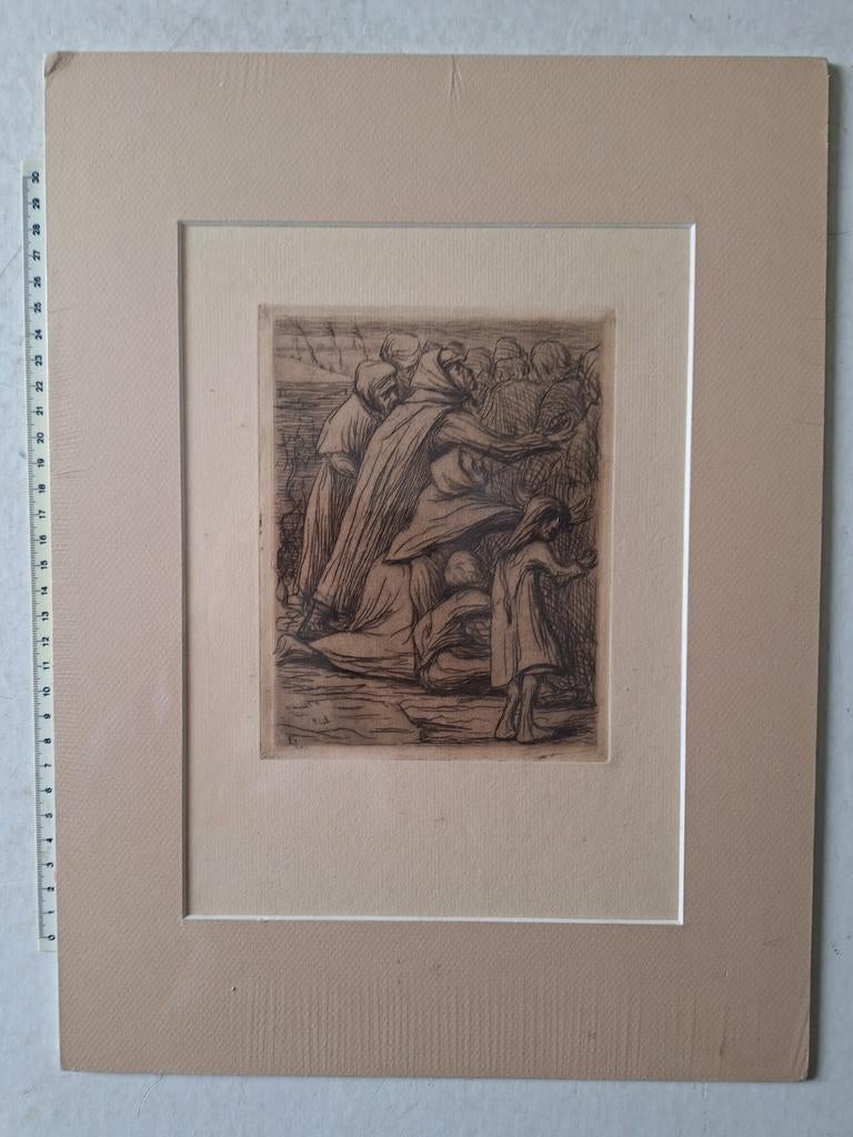 Originele ets Eugène Laermans Les mendiants (De bedelaars), Antiek en Kunst, Kunst | Etsen en Gravures, Ophalen of Verzenden