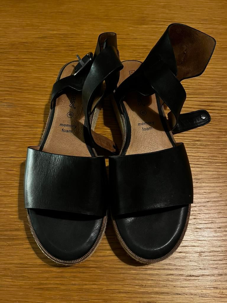 Sandales Manfield No Stress en cuir noir taille 40, Enlèvement ou Envoi, Comme neuf, Noir