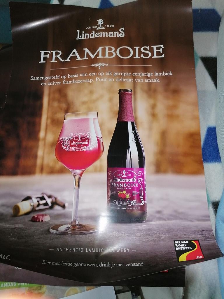 Affiches Lindemans Kriek framboos, Collections, Marques de bière, Enlèvement ou Envoi