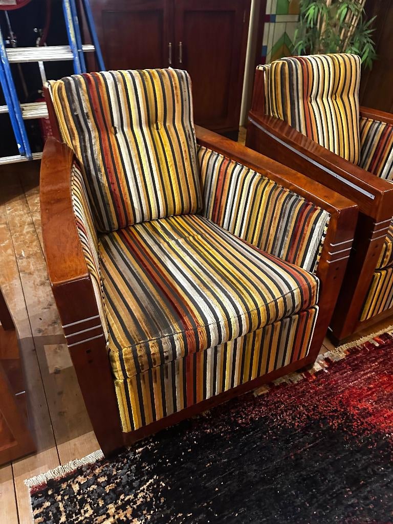 Set van twee Art Deco Schuitema 'Frank' draaifauteuils, Ophalen, 75 tot 100 cm, Zo goed als nieuw, Stof