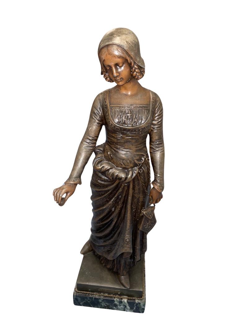 Art Nouveau Dame Zamak Bronze Artistieke Bondness Delbos L., Antiek en Kunst, Antiek | Brons en Koper, Ophalen of Verzenden, Brons