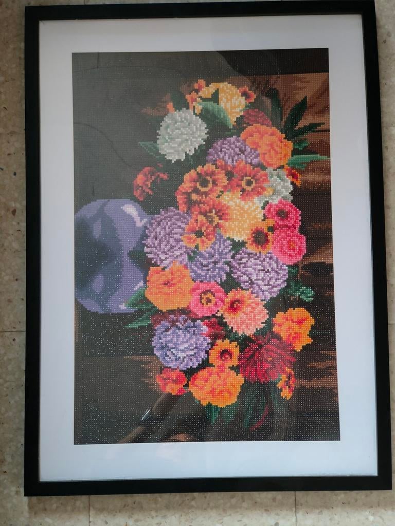 Diamond painting in zwarte kader 70x50, Huis en Inrichting, Woonaccessoires | Schilderijen, Tekeningen en Foto's, Zo goed als nieuw