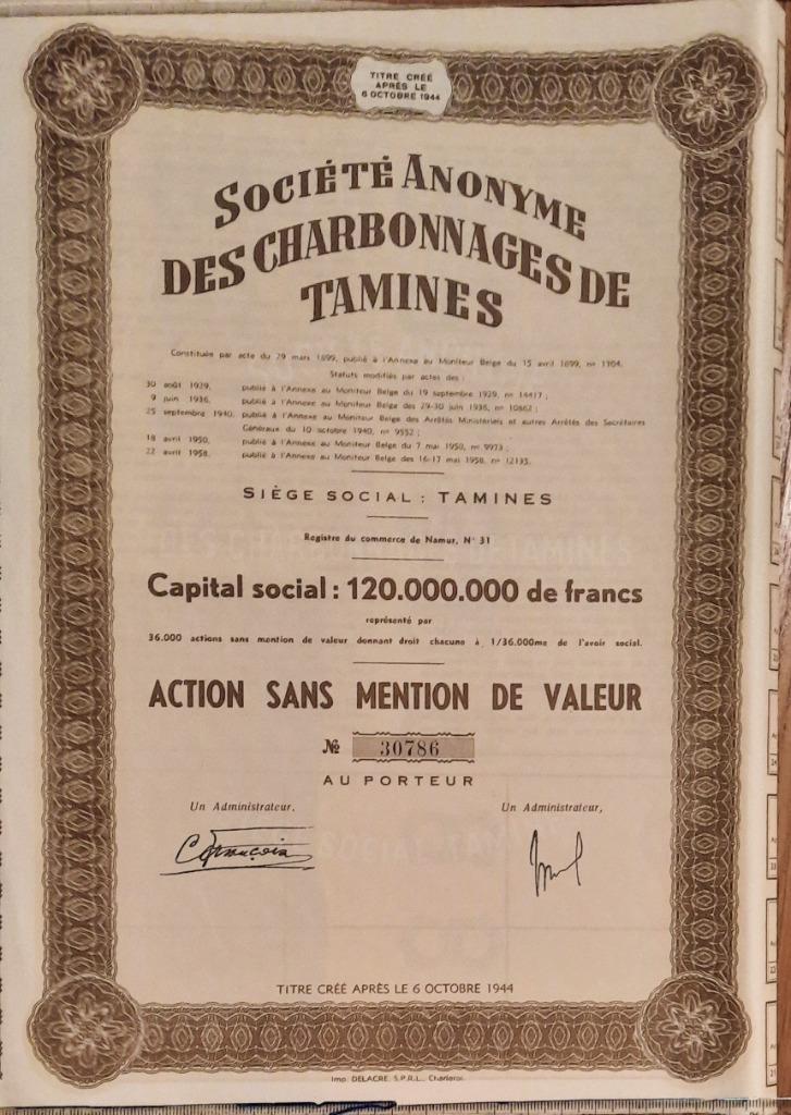S.A. des charbonnages de Tamines - 1958, Enlèvement ou Envoi, 1950 à 1970, Action