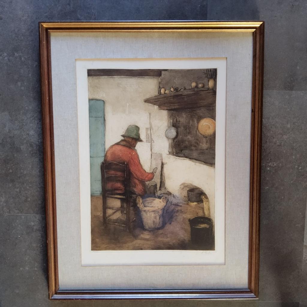 Ets man in interieur 154/350 door Louis Peeters (1876-1964), Antiek en Kunst, Ophalen