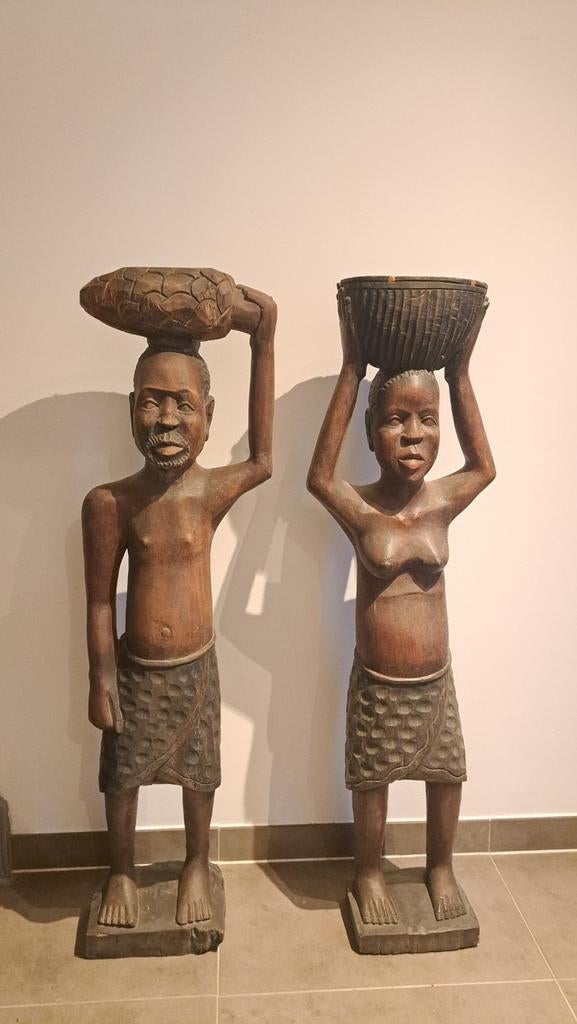 Afrikaanse antieke beelden, uit Congo jaren 1940, Antiek en Kunst, Kunst | Beelden en Houtsnijwerken, Ophalen, Beeld, Man