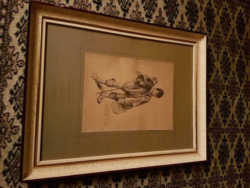 Houtskooltekening "Italia Mein Vaterland" van Eduard Young., Ophalen of Verzenden
