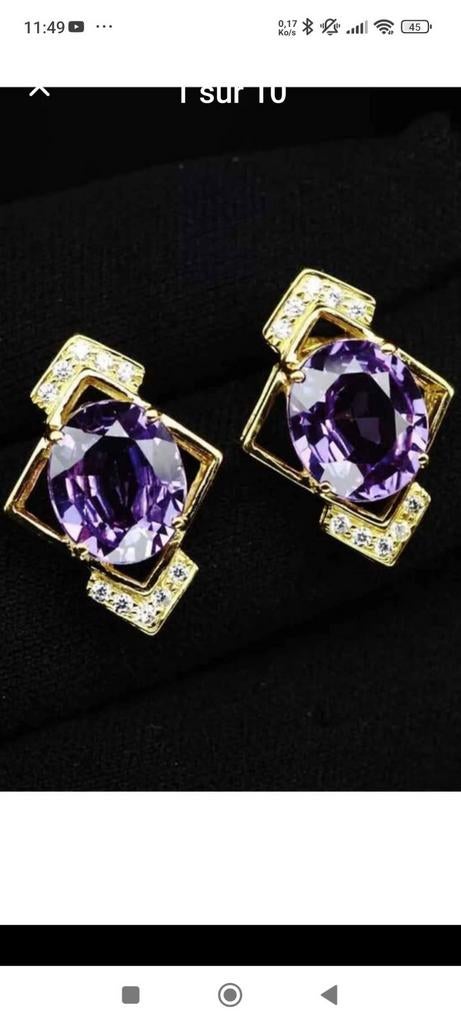 Belles boucles d'oreilles en argent plaqué or avec améthyste, Bijoux, Sacs & Beauté, Boucles d'oreilles, Jaune, Enlèvement, Avec pierre précieuse