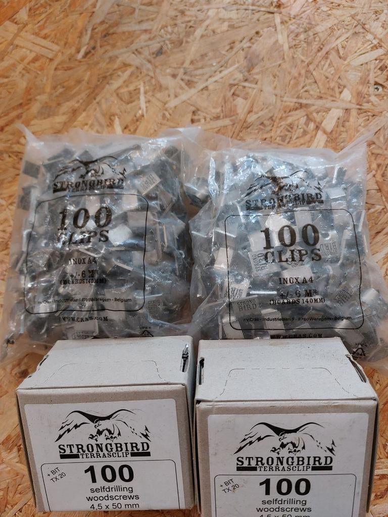 200 Strongbird-clips + 200 INOX-schroeven van 4,5 x 50 mm, Ophalen of Verzenden, Nieuw