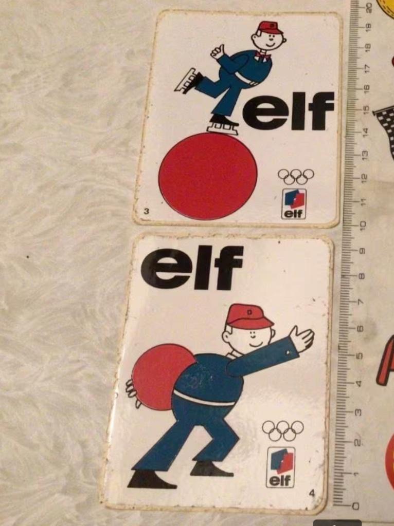 Olympische spelen Reclame Elf Benzine stickers, Ophalen of Verzenden