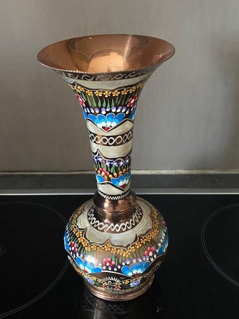 Beschilderde, koperen siervaas, Antiek en Kunst, Ophalen of Verzenden
