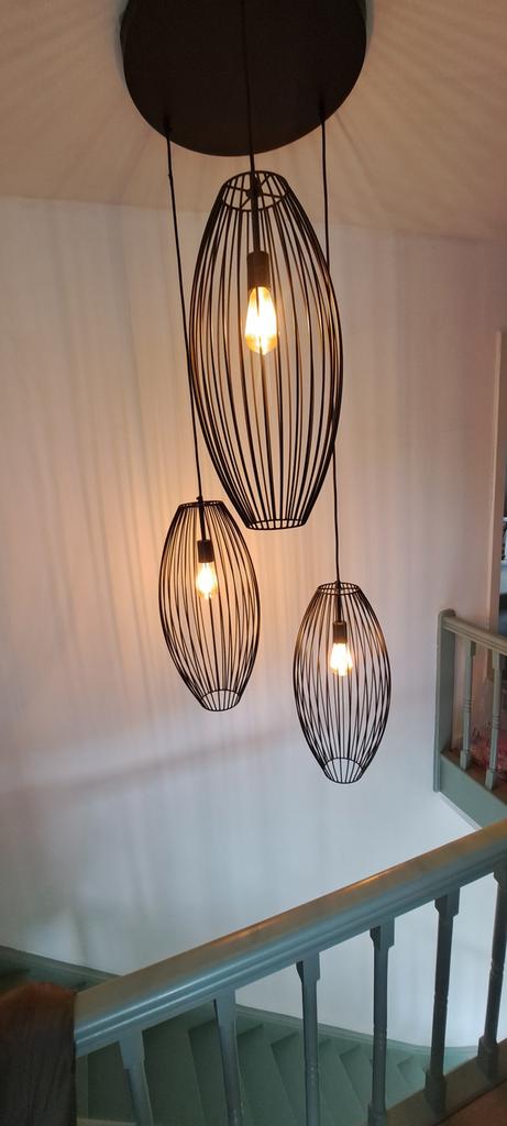 3 voudige hanglamp met ronde lampkappen, Ophalen, Zo goed als nieuw, Metaal, 50 tot 75 cm