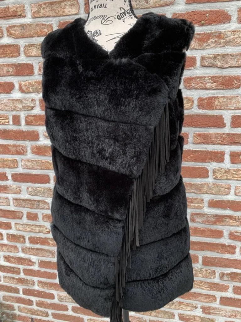 Veste d'hiver sans manches en fourrure de lapin noir, Enlèvement ou Envoi, Taille 36 (S), Noir, Neuf