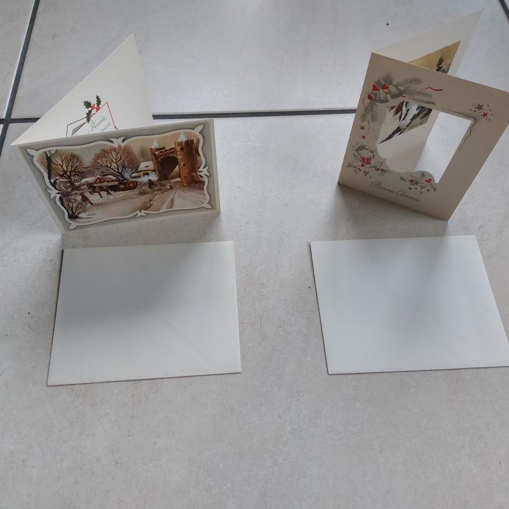 2 vintage kerst-nieuwjaarskaarten Bonne année met omslag, Ophalen of Verzenden, Zo goed als nieuw