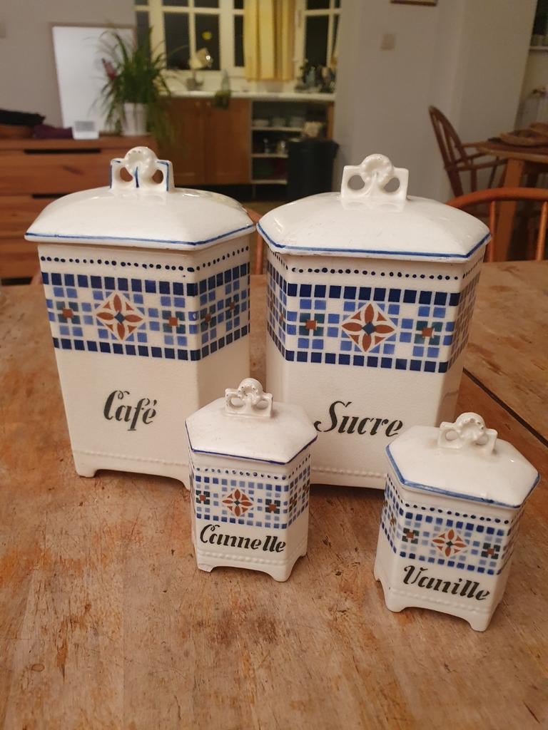 Lot de 4 pots de cuisine vintage en céramique, Enlèvement