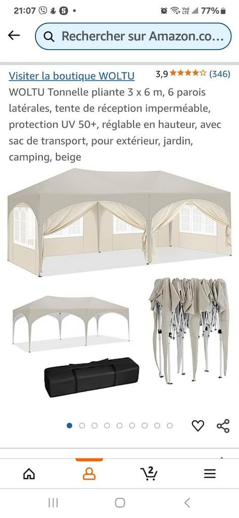 Tonnelle parapluie beige à louer 3x6, Tente de réception, Pliable, Moins de 4 mètres, Enlèvement