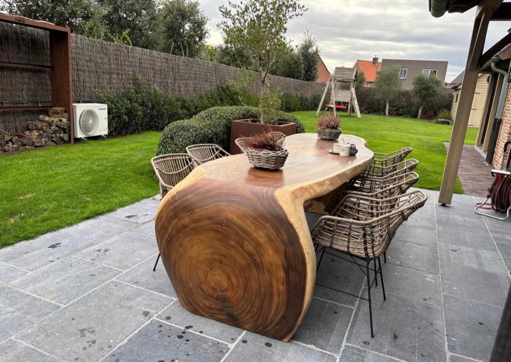tables de jardin, meubles en tronc d'arbre, Gentstraat 75, Oudenaarde, Enlèvement ou Envoi, Comme neuf, Info@boomstamtafel.net