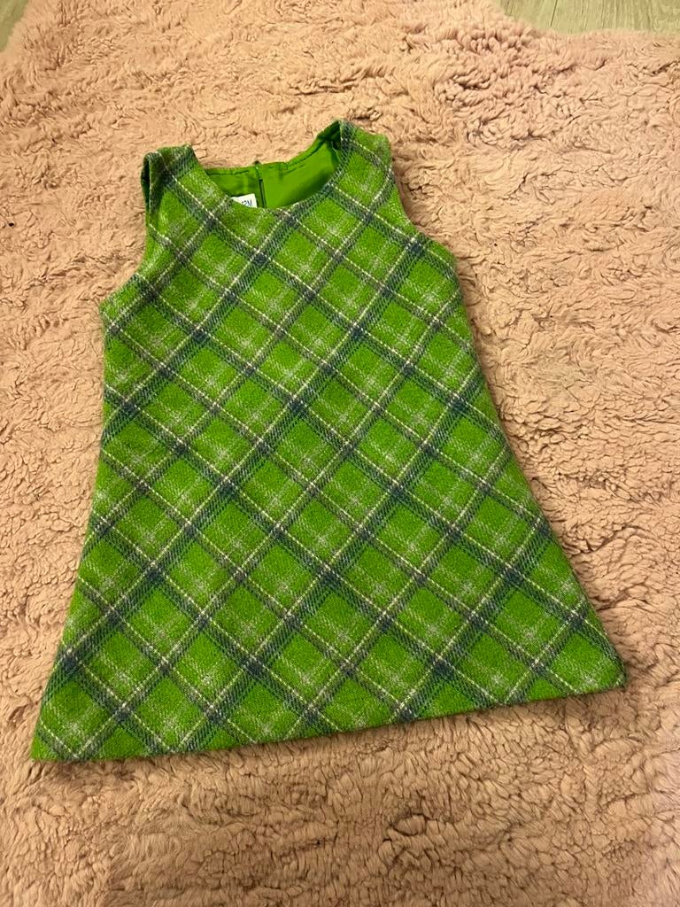 Groene geruite overgooier merk p’tit filou maat 1jaar, Enlèvement, Comme neuf, Fille, Robe ou Jupe