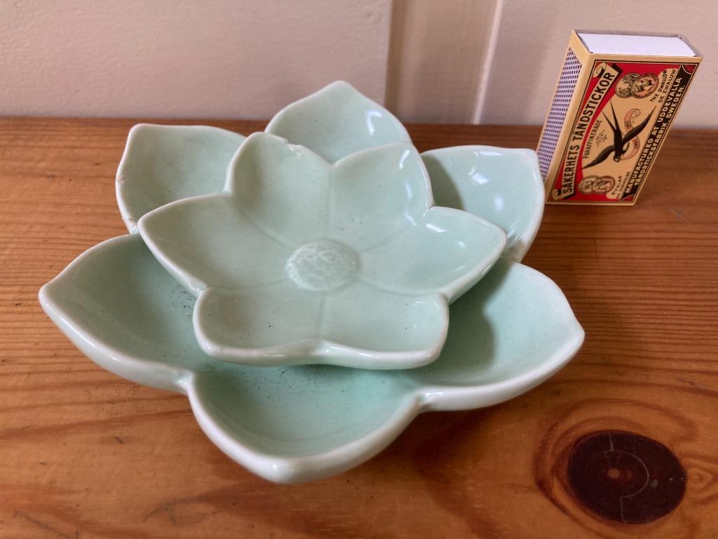 Bougie à thé de savon à vaisselle vert en forme de lotus ver, Maison & Meubles, Enlèvement ou Envoi, Rond, Comme neuf, Porcelaine ou Céramique