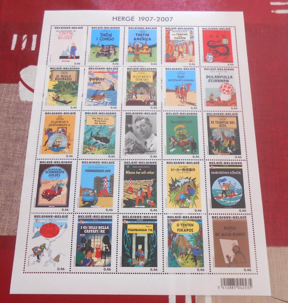 feuillet poste Belges - série de 25 timbres neufs Tintin, Autre, Enlèvement ou Envoi, Non oblitéré, Sans enveloppe