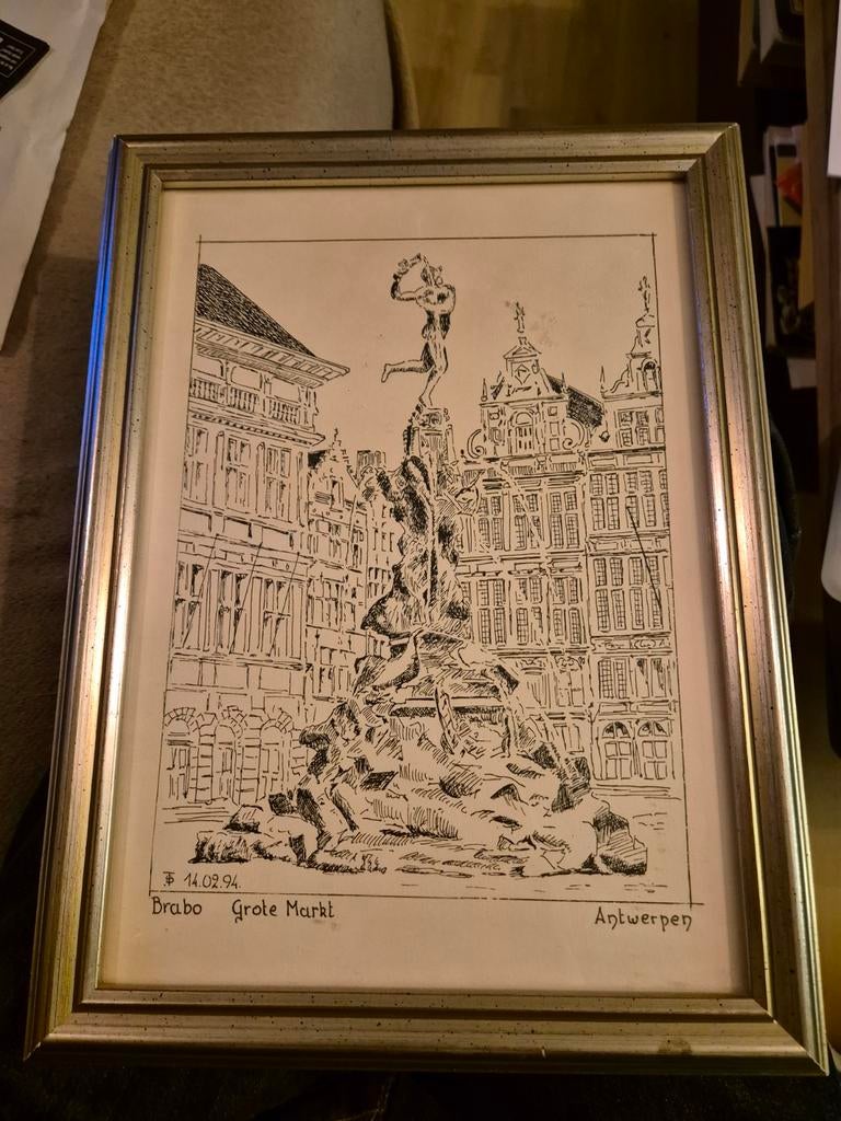 Tekening Antwerpen, Antiek en Kunst, Verzenden