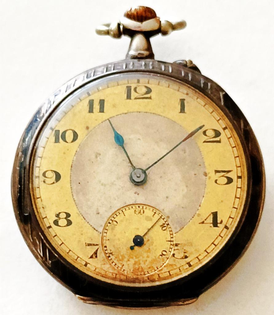 Montre poche homme bicolore, argent niellé, chiffres arabes, Enlèvement ou Envoi, Utilisé