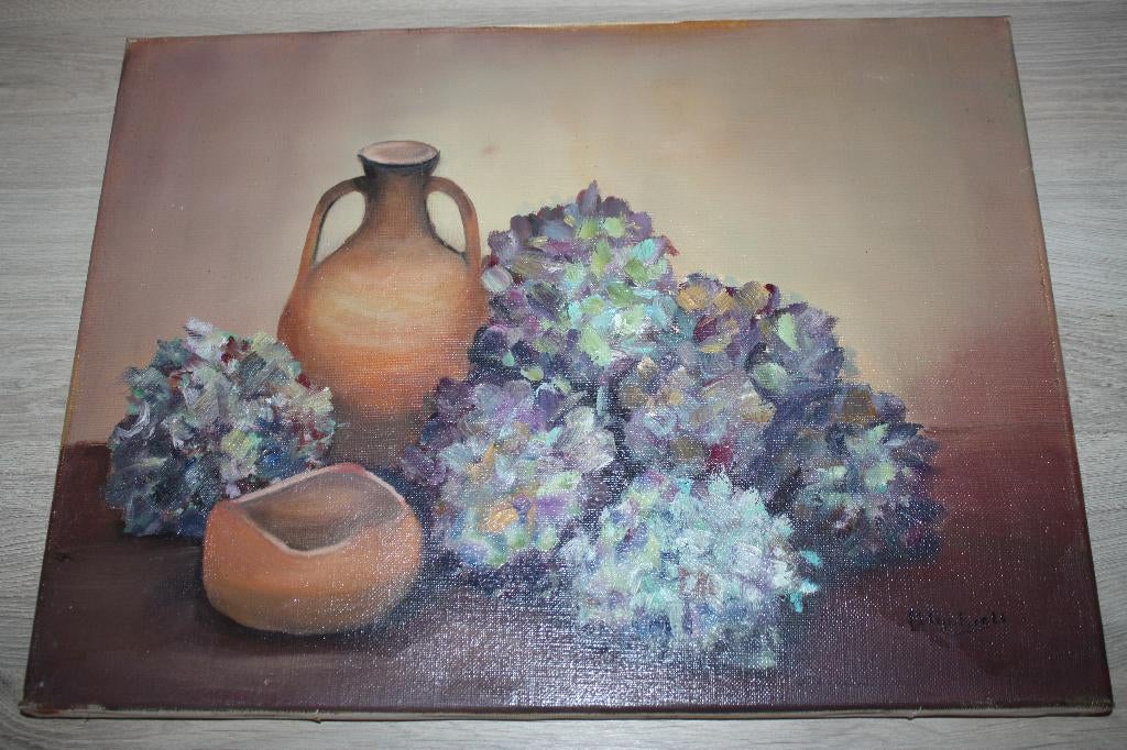 Stilleven olieverf op doek , M Michiels 1990 , 30x40 cm, Antiek en Kunst, Ophalen of Verzenden