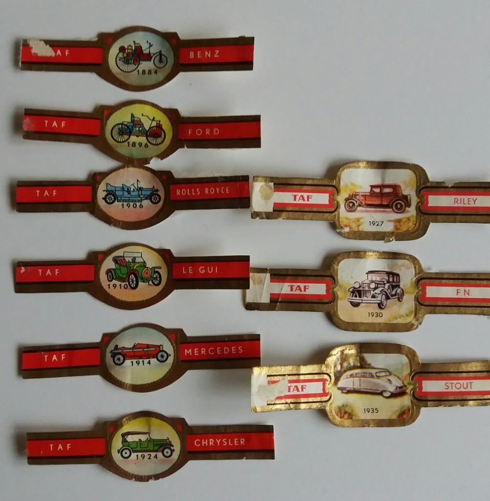 sigarenbanden 'Taf' retro auto's, Verzamelen, Ophalen of Verzenden, Zo goed als nieuw, Sigarenbandjes
