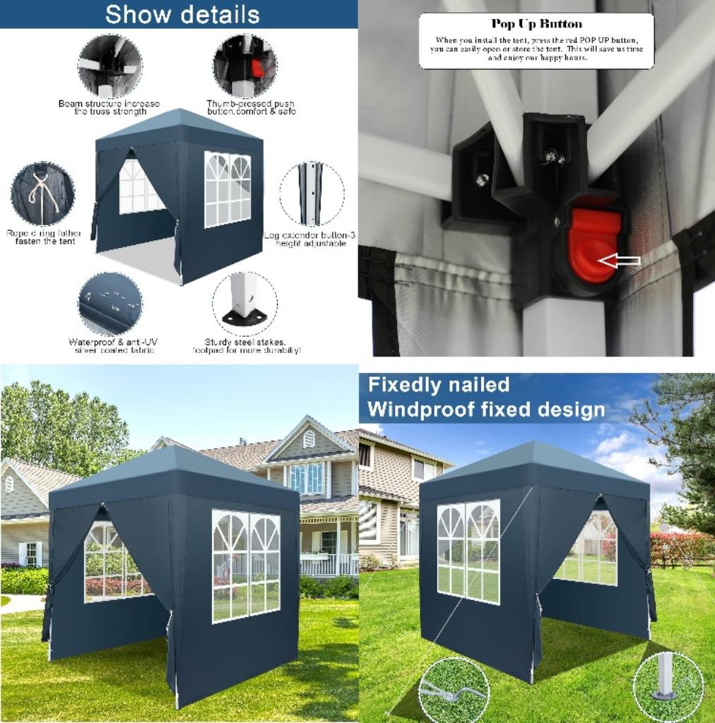 New Pop-Up-Tent Vouwtent Met Uniek Vouwsysteem 2x2m .Blauw, Ophalen of Verzenden, Nieuw