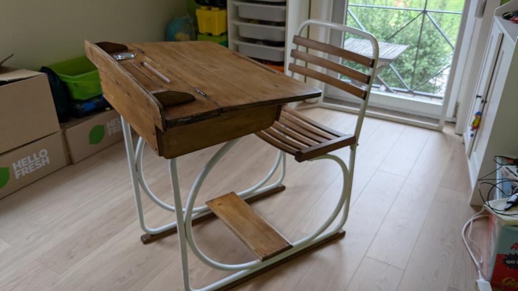 Bureau d'écolier vintage bois & métal TB état, Bureau d'écolier, Vintage, Enlèvement, Utilisé
